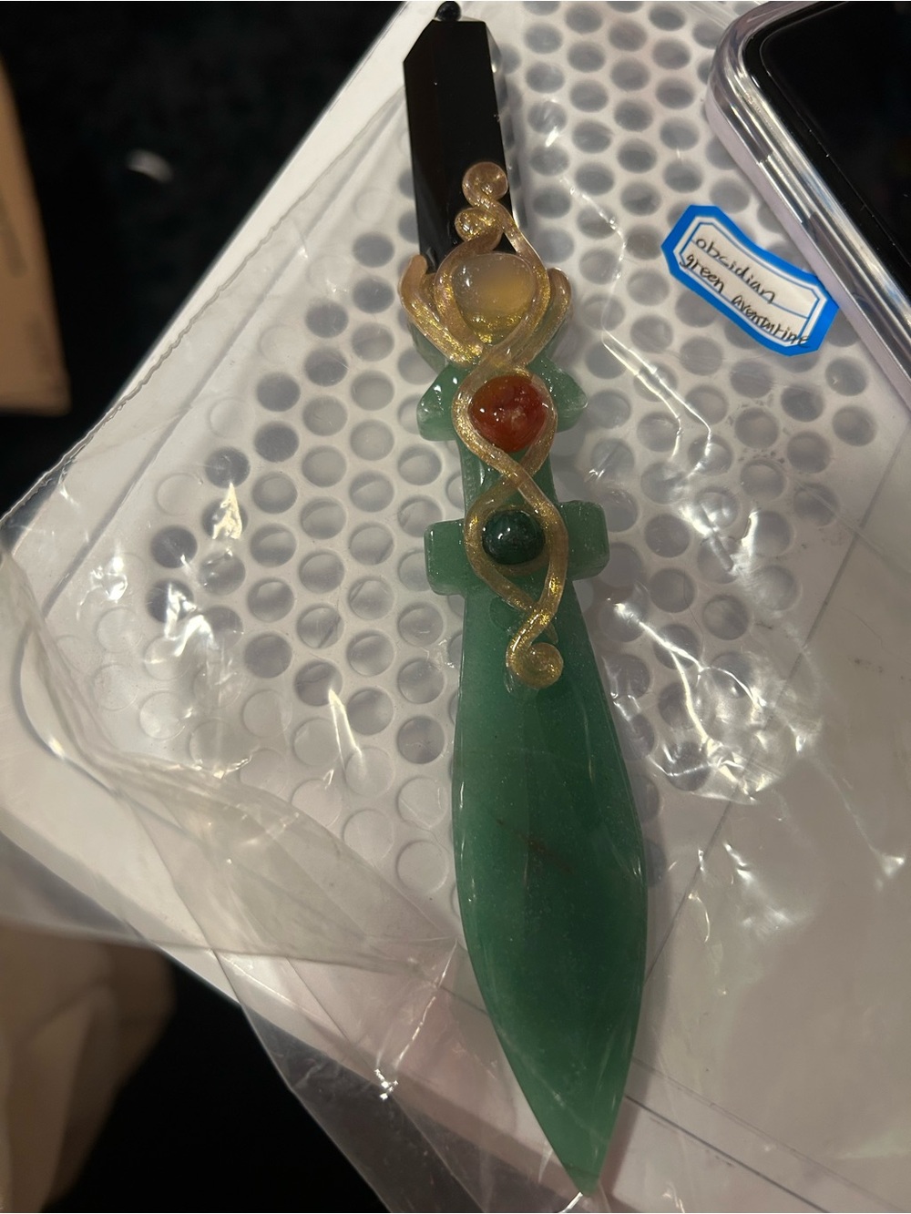 Green Aventurine dagger with Gold Accents
